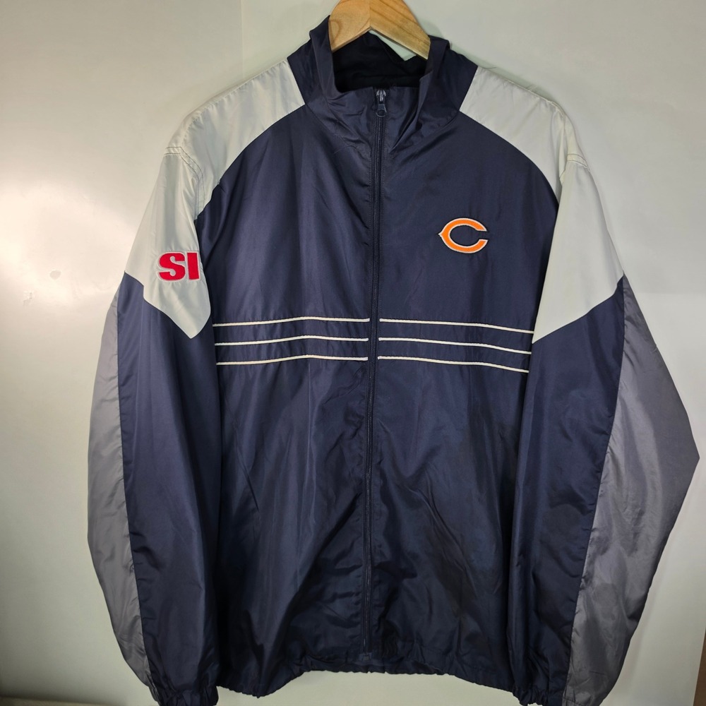 Reebok Chicago Bears Windbreaker Jacket Mens XL Blue Vintage NFL Full Zip Coat